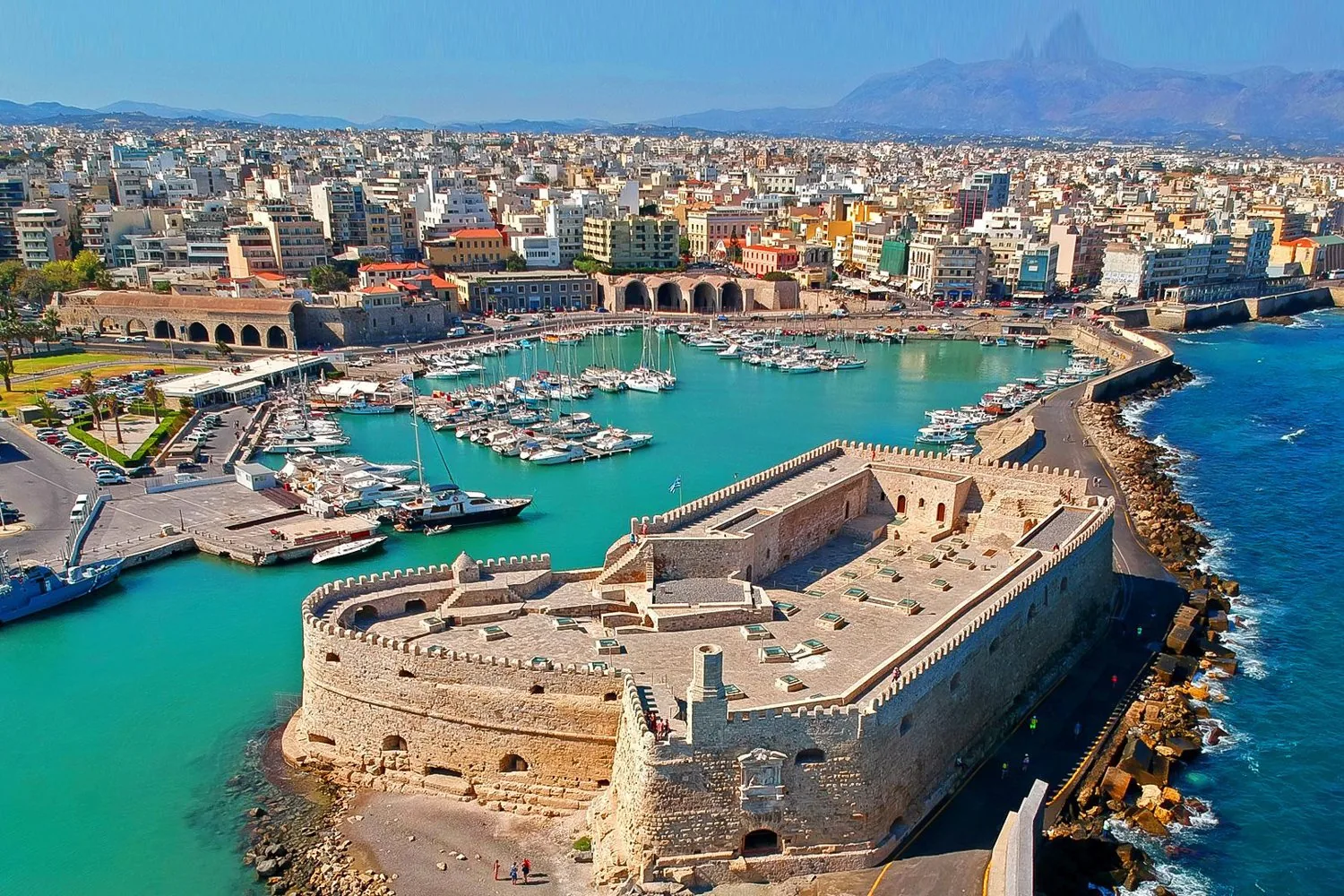 Aerial view of the Koules fortress and Heraklion harbour on the north coast of Crete